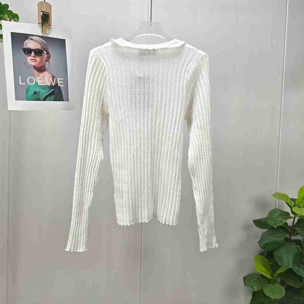 Miu Miu White Ribbed Ruffle-Trim Knit Top - Picture 2 of 9